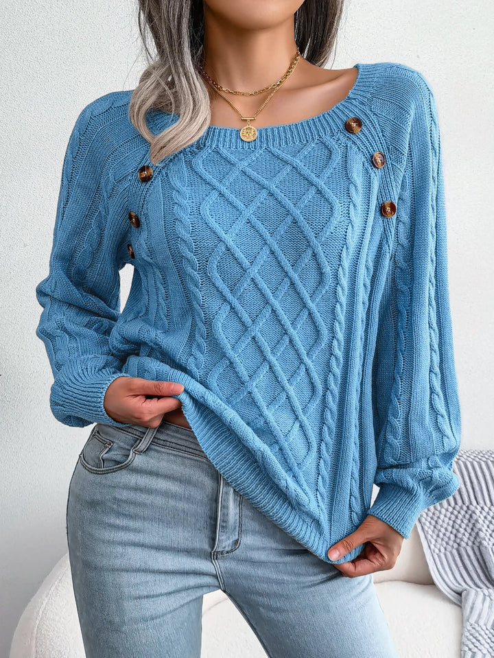 Women's Refined Cable Knit Jumper with Crew Neck