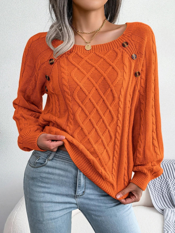 Women's Refined Cable Knit Jumper with Crew Neck