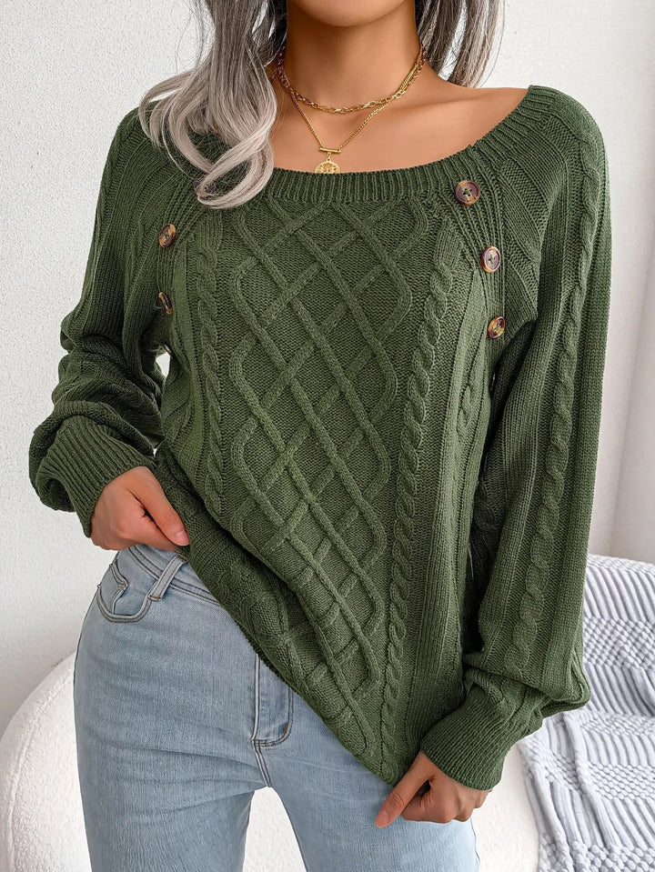 Women's Refined Cable Knit Jumper with Crew Neck
