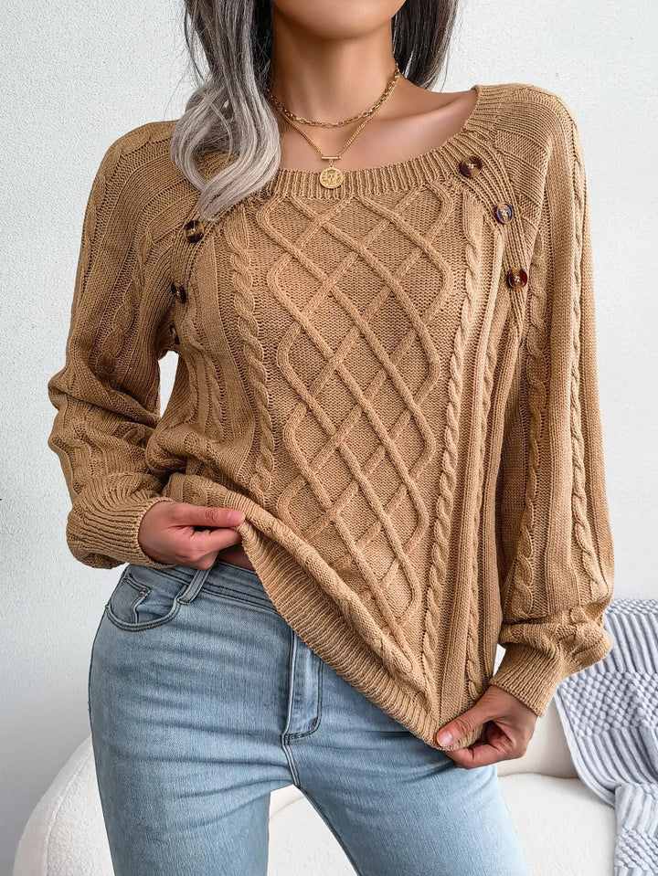 Women's Refined Cable Knit Jumper with Crew Neck
