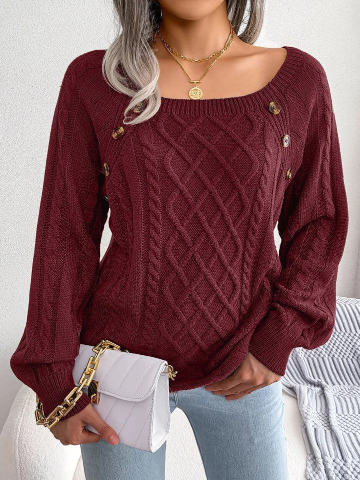 Women's Refined Cable Knit Jumper with Crew Neck