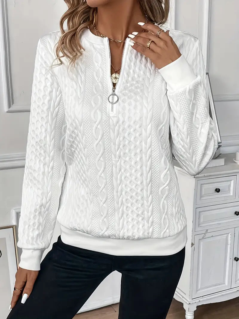 Women's Breathable Oversized Cable Knit Jumper with Half Zip