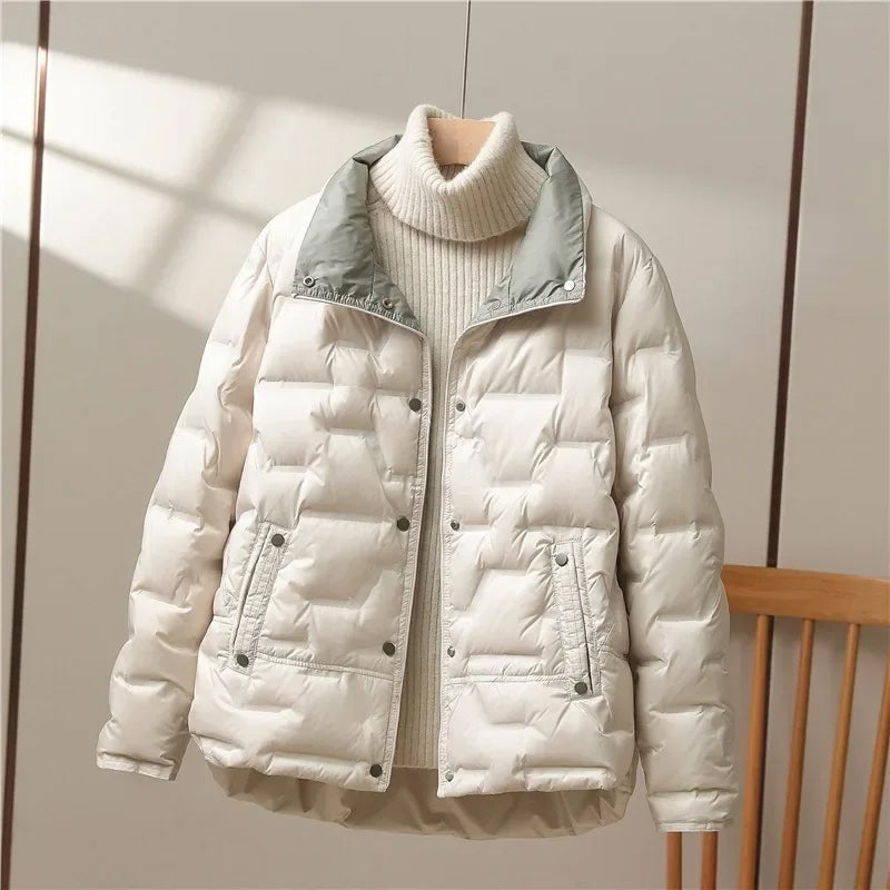 Women's Elegant Quilted Down Puffer Jacket with Funnel Neck