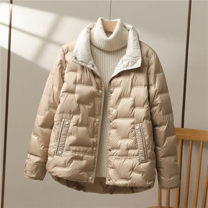 Women's Elegant Quilted Down Puffer Jacket with Funnel Neck