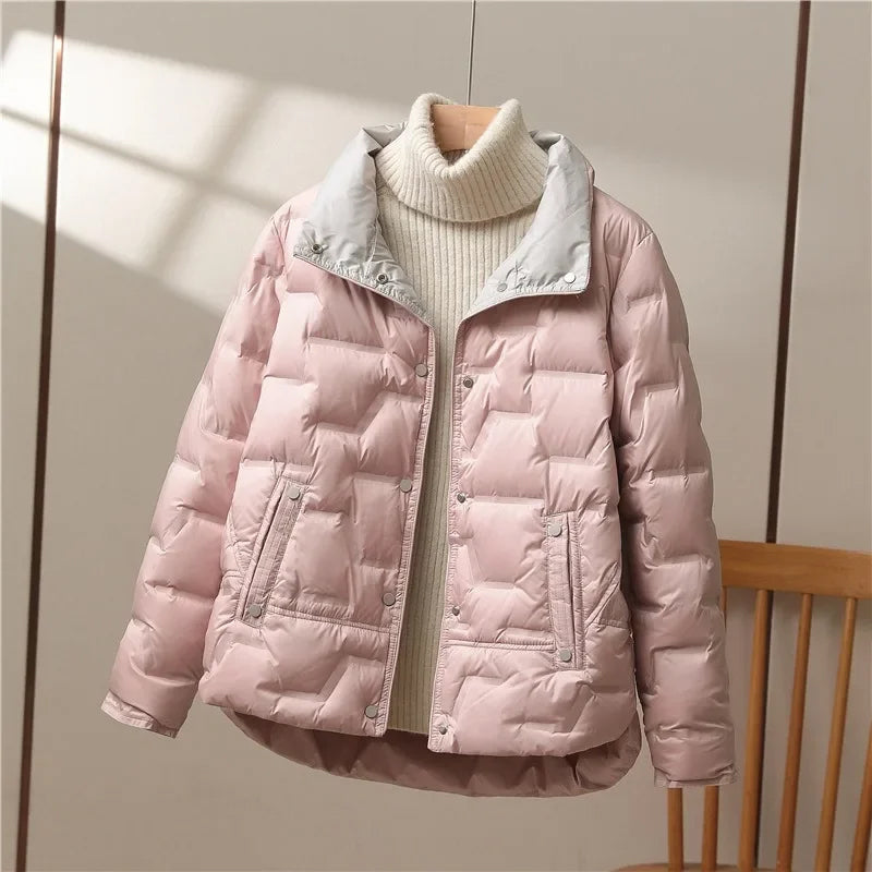 Women's Elegant Quilted Down Puffer Jacket with Funnel Neck