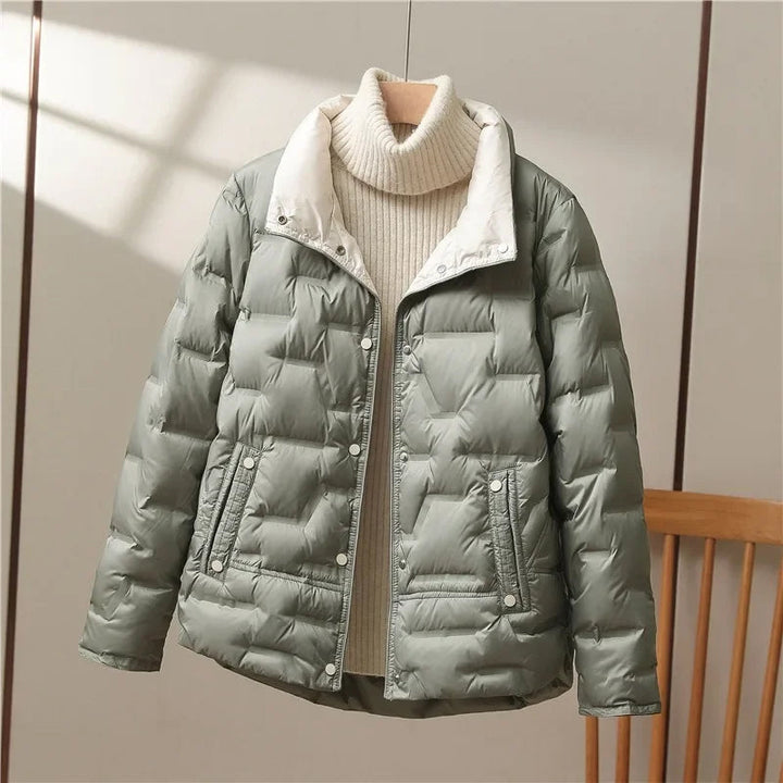 Women's Elegant Quilted Down Puffer Jacket with Funnel Neck