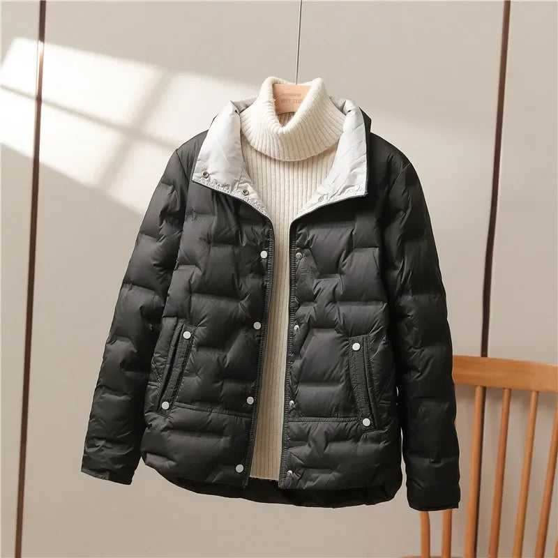 Women's Elegant Quilted Down Puffer Jacket with Funnel Neck