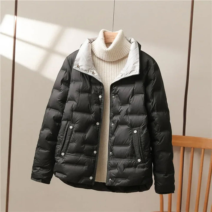 Women's Elegant Quilted Down Puffer Jacket with Funnel Neck