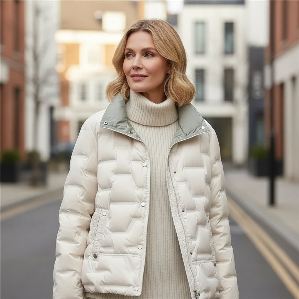 Women's Elegant Quilted Down Puffer Jacket with Funnel Neck