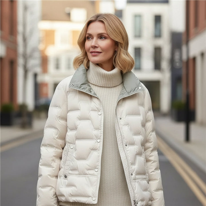 Women's Elegant Quilted Down Puffer Jacket with Funnel Neck