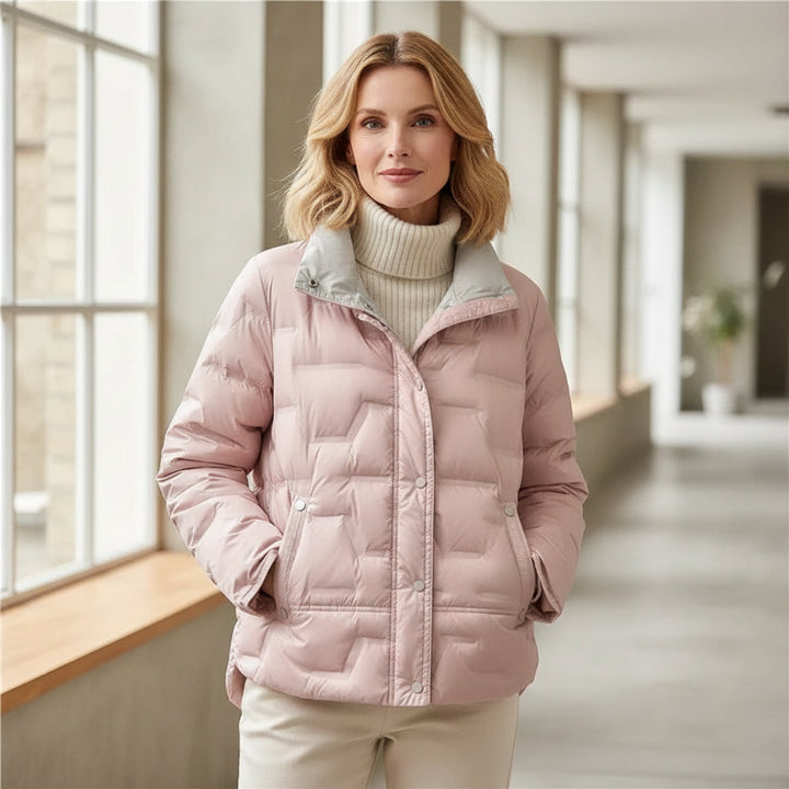 Women's Elegant Quilted Down Puffer Jacket with Funnel Neck