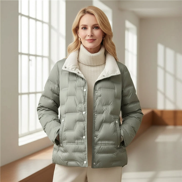 Women's Elegant Quilted Down Puffer Jacket with Funnel Neck