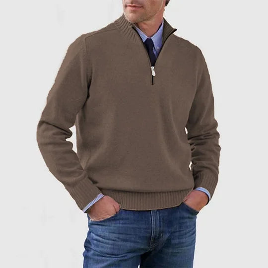 Men's Stylish Half-Zip Mock Neck Knit Jumper