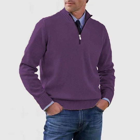 Men's Stylish Half-Zip Mock Neck Knit Jumper