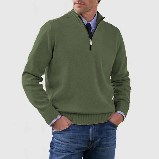 Men's Stylish Half-Zip Mock Neck Knit Jumper