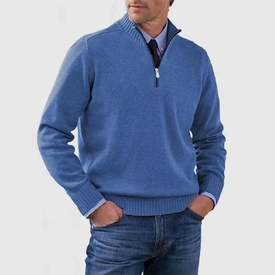 Men's Stylish Half-Zip Mock Neck Knit Jumper