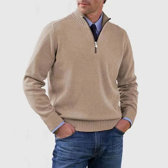 Men's Stylish Half-Zip Mock Neck Knit Jumper