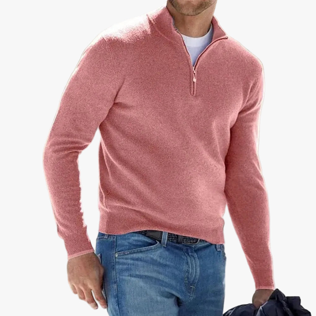 Men's Classic Quarter Zip Knit Jumper with Ribbed Cuffs