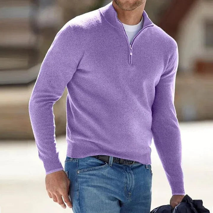 Men's Classic Quarter Zip Knit Jumper with Ribbed Cuffs