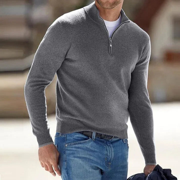 Men's Classic Quarter Zip Knit Jumper with Ribbed Cuffs