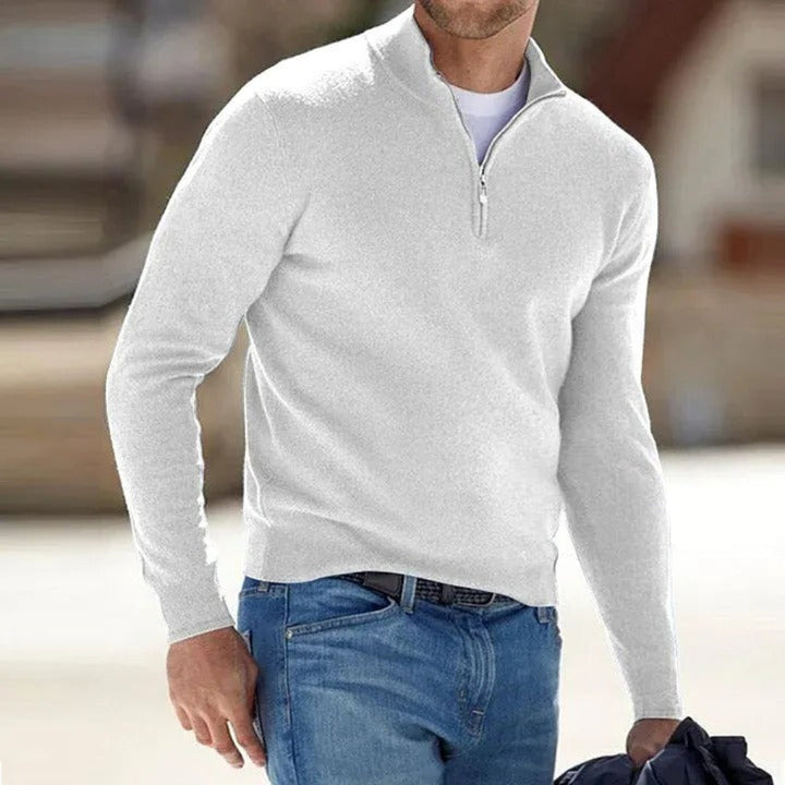 Men's Classic Quarter Zip Knit Jumper with Ribbed Cuffs