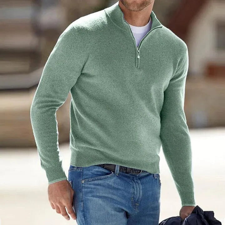Men's Classic Quarter Zip Knit Jumper with Ribbed Cuffs