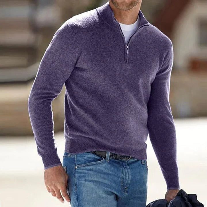 Men's Classic Quarter Zip Knit Jumper with Ribbed Cuffs
