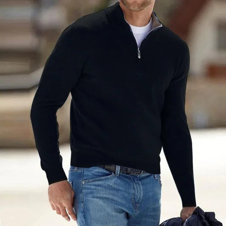 Men's Classic Quarter Zip Knit Jumper with Ribbed Cuffs
