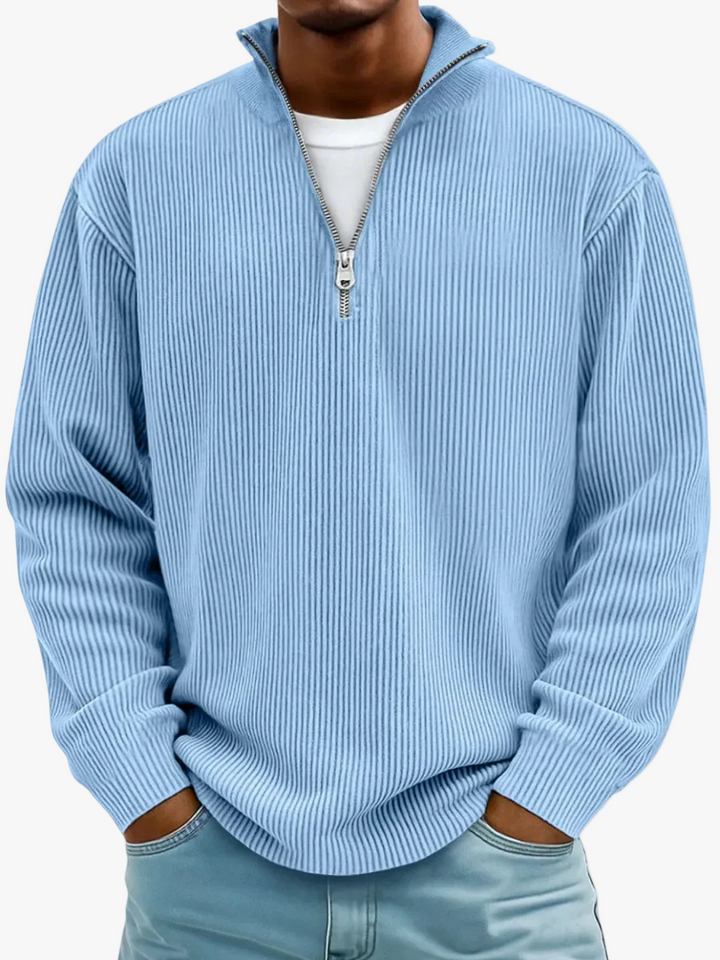 Men's Stylish Ribbed Knit Quarter Zip Jumper