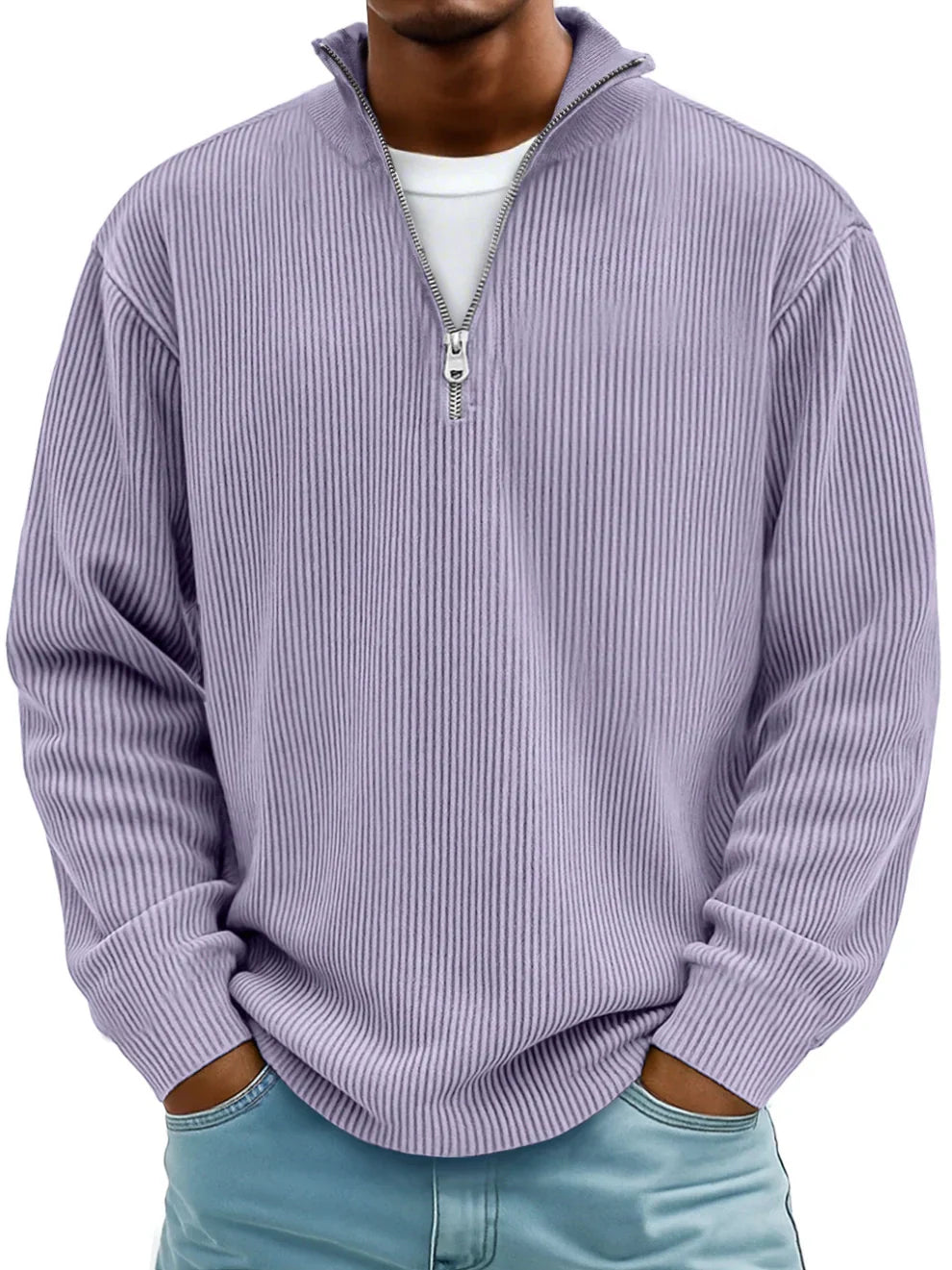 Men's Stylish Ribbed Knit Quarter Zip Jumper