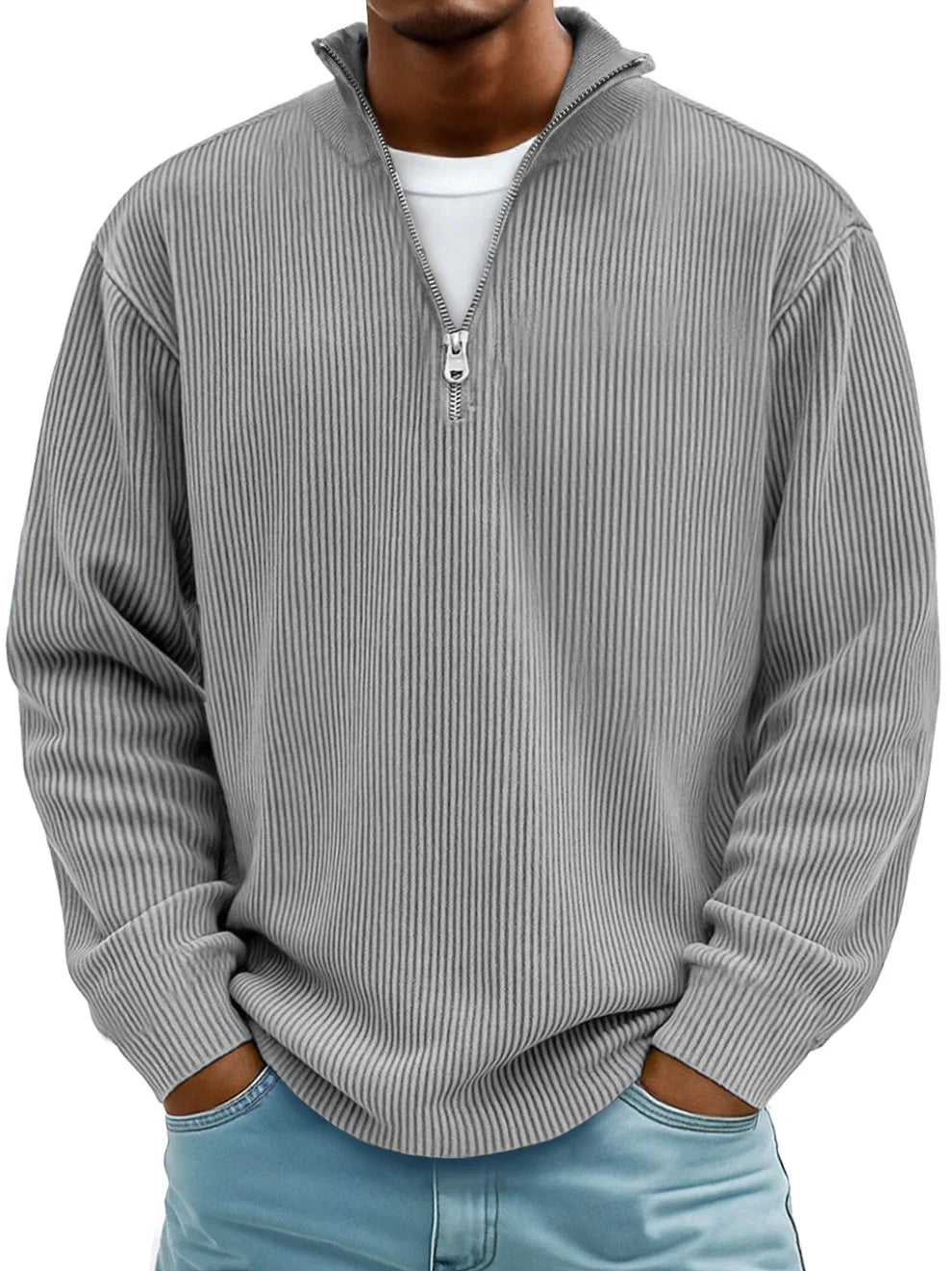 Men's Stylish Ribbed Knit Quarter Zip Jumper