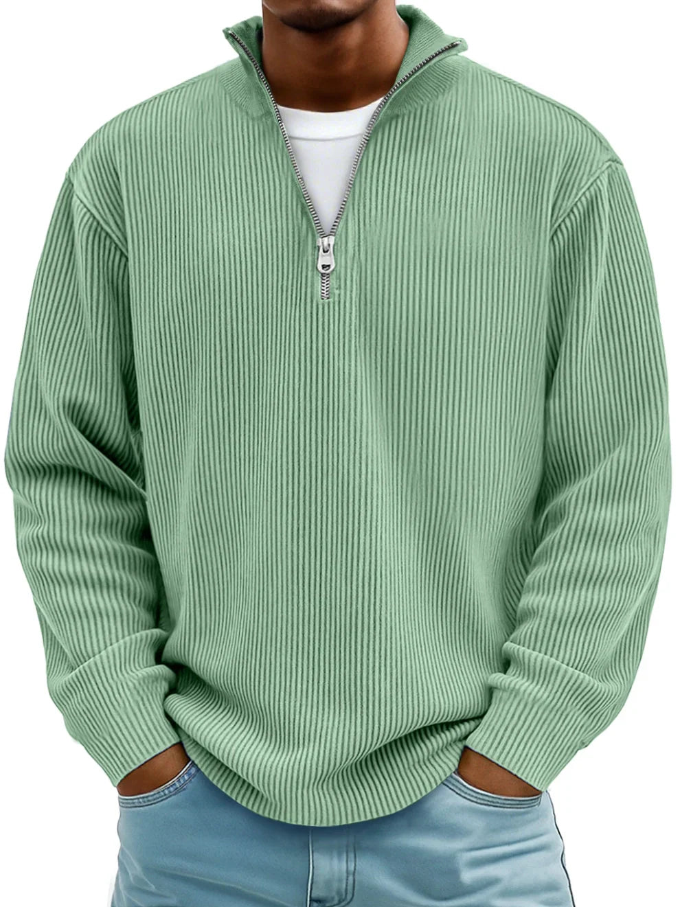 Men's Stylish Ribbed Knit Quarter Zip Jumper