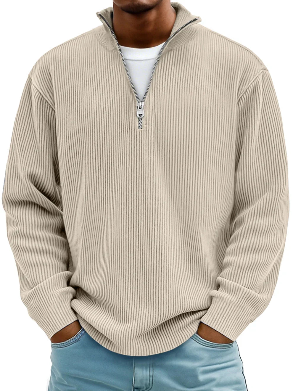 Men's Stylish Ribbed Knit Quarter Zip Jumper