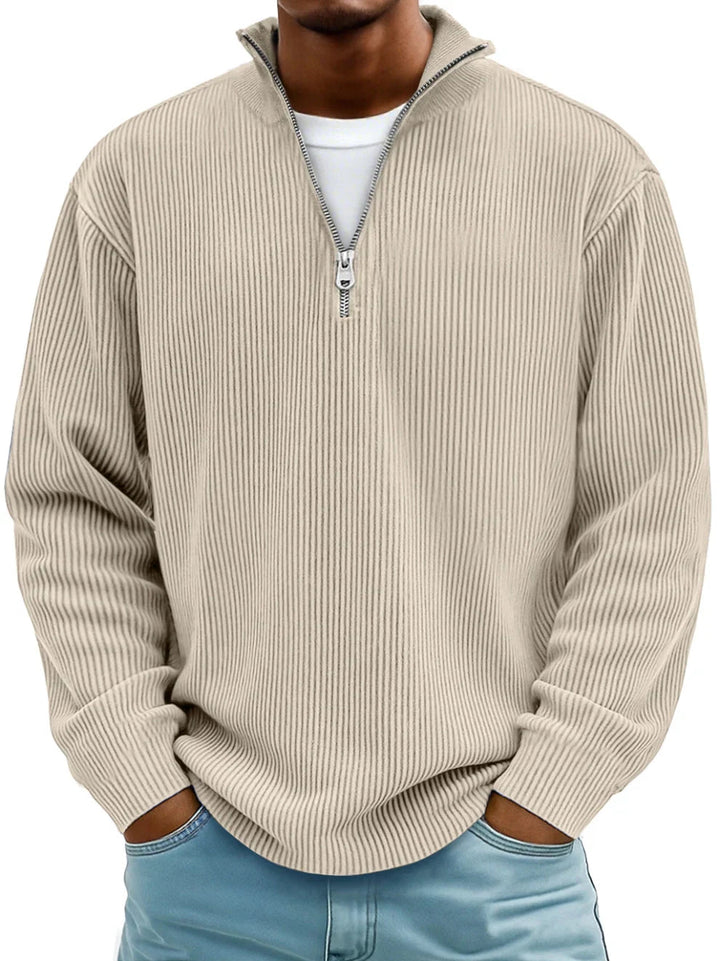 Men's Stylish Ribbed Knit Quarter Zip Jumper