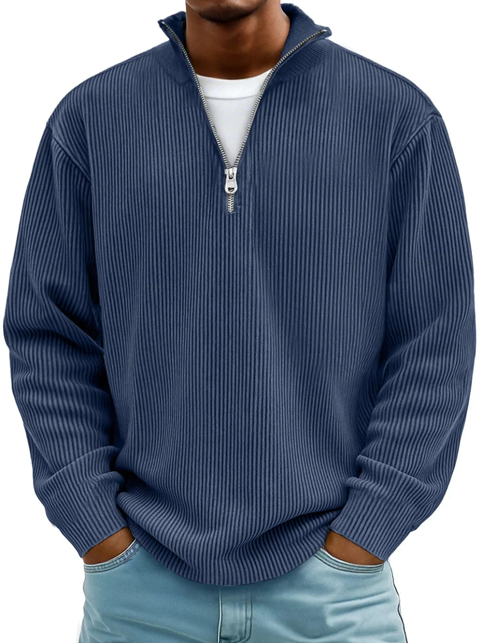 Men's Stylish Ribbed Knit Quarter Zip Jumper