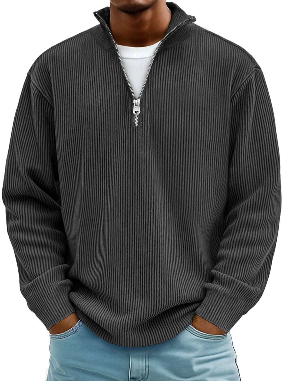 Men's Stylish Ribbed Knit Quarter Zip Jumper