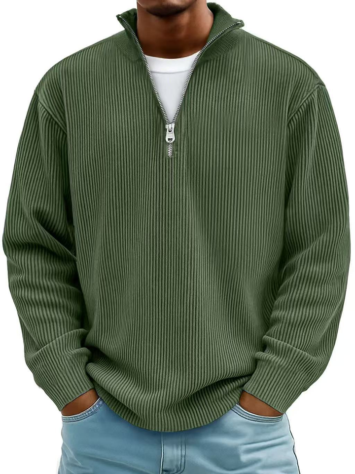 Men's Stylish Ribbed Knit Quarter Zip Jumper