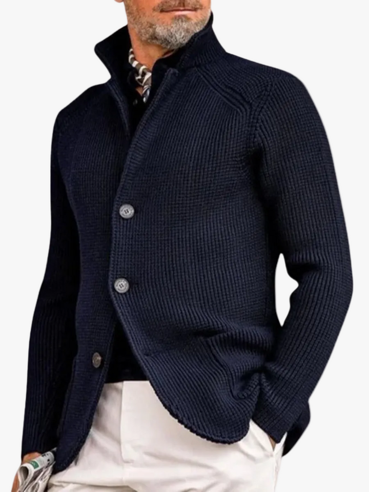 Men's Refined Long Knit Cardigan with Button-Up Front