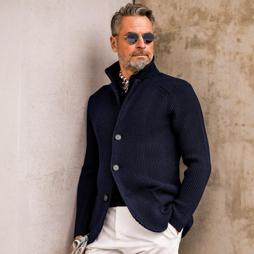 Men's Refined Long Knit Cardigan with Button-Up Front