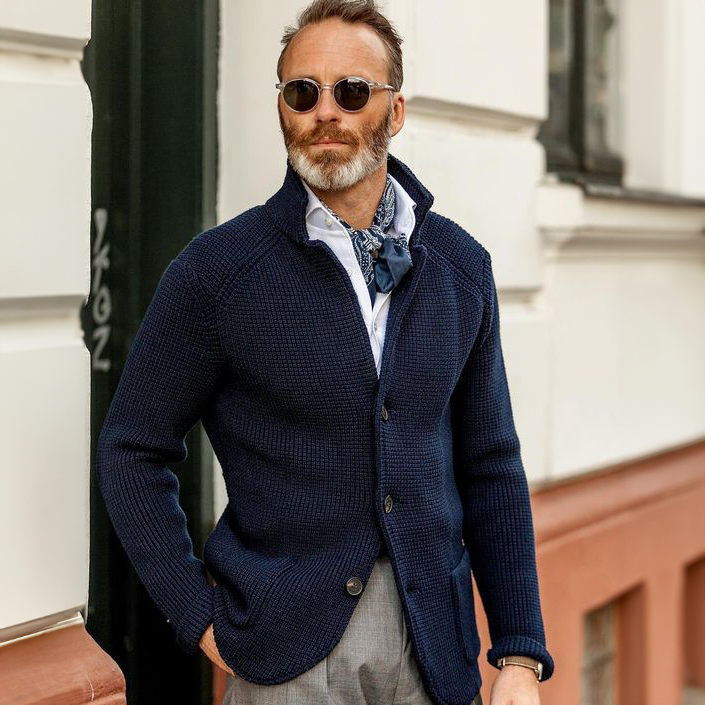 Men's Refined Long Knit Cardigan with Button-Up Front