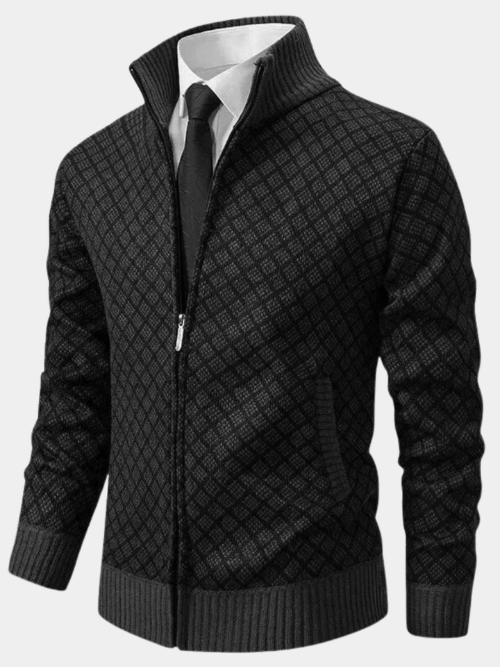 Men's Stylish Argyle Zip Longline Knit Cardigan