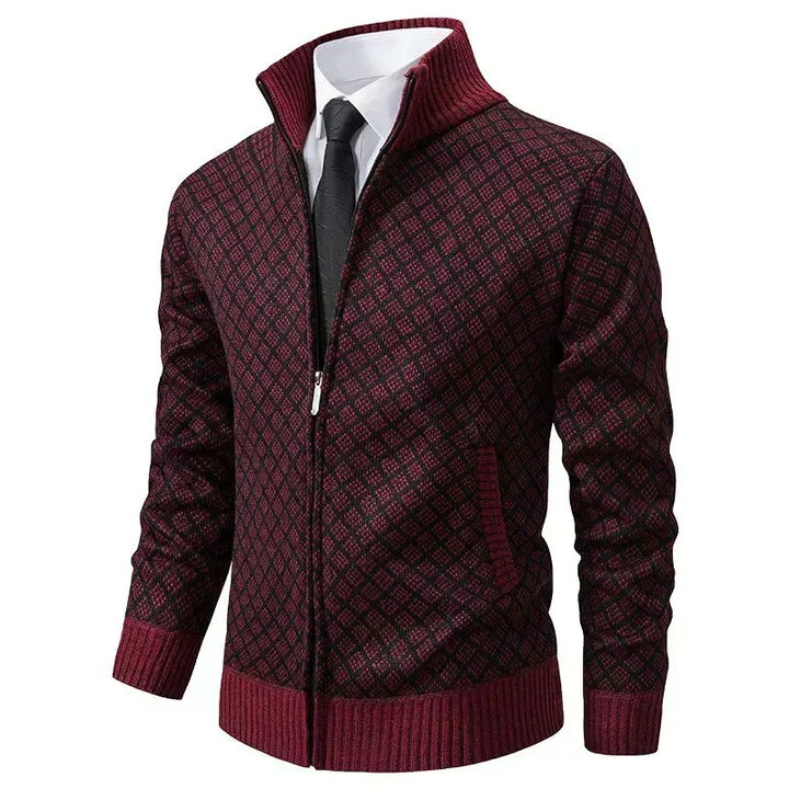 Men's Stylish Argyle Zip Longline Knit Cardigan