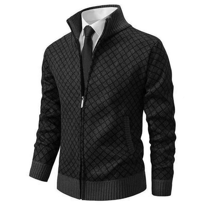 Men's Stylish Argyle Zip Longline Knit Cardigan