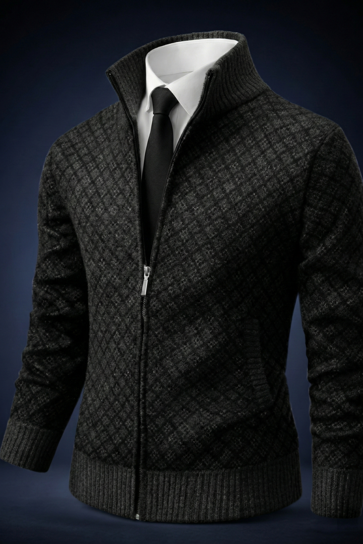 Men's Stylish Argyle Zip Longline Knit Cardigan