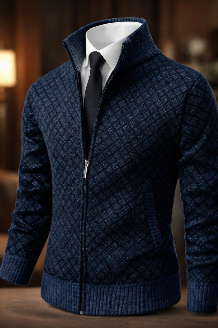 Men's Stylish Argyle Zip Longline Knit Cardigan