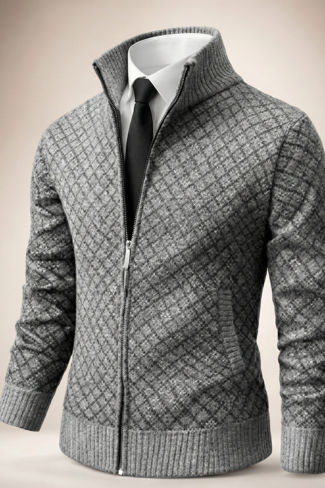 Men's Stylish Argyle Zip Longline Knit Cardigan