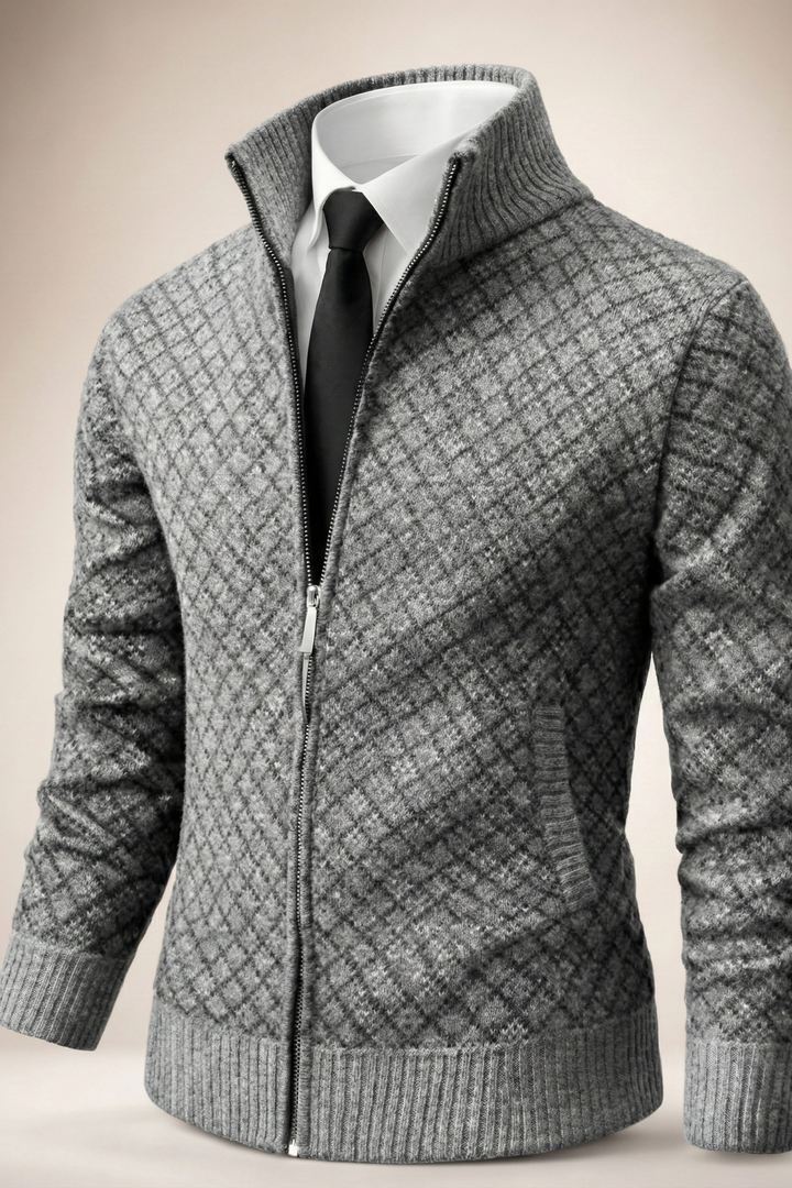 Men's Stylish Argyle Zip Longline Knit Cardigan