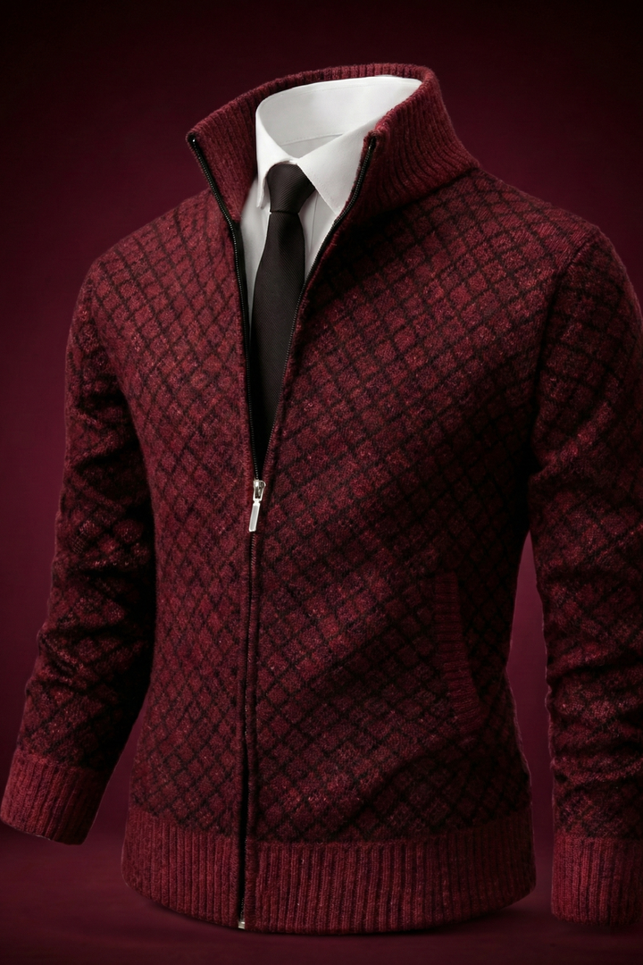 Men's Stylish Argyle Zip Longline Knit Cardigan