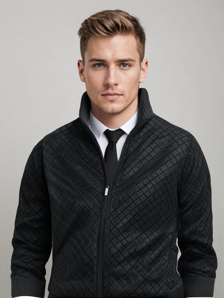 Men's Stylish Argyle Zip Longline Knit Cardigan