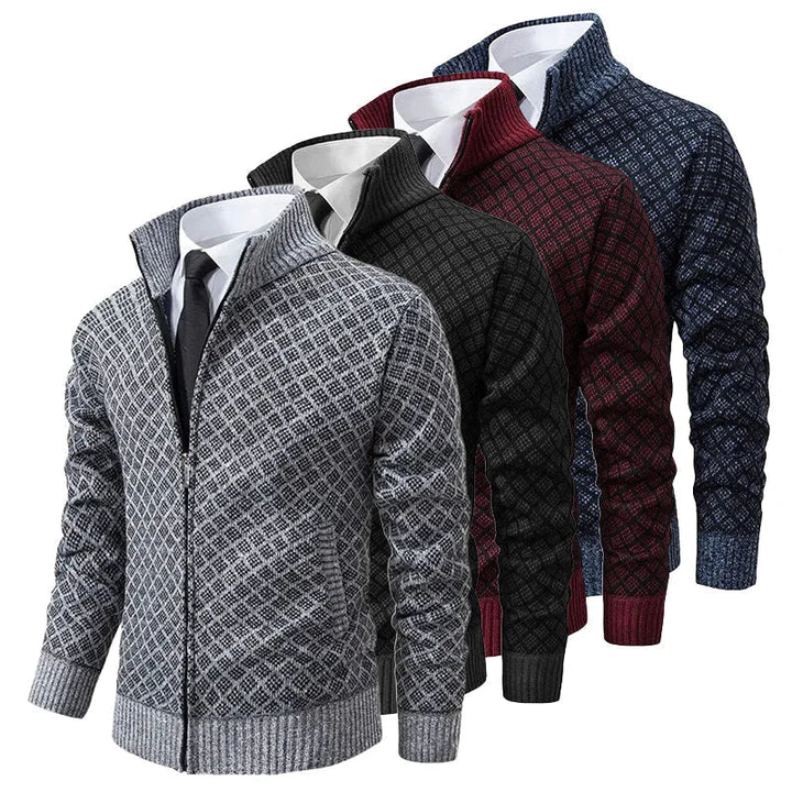 Men's Stylish Argyle Zip Longline Knit Cardigan